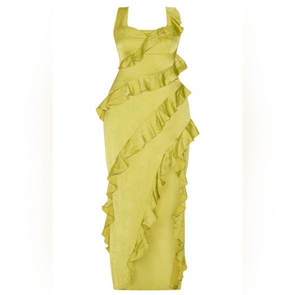Satin Frill Maxi Ruffle Dress - Picture 2 of 3